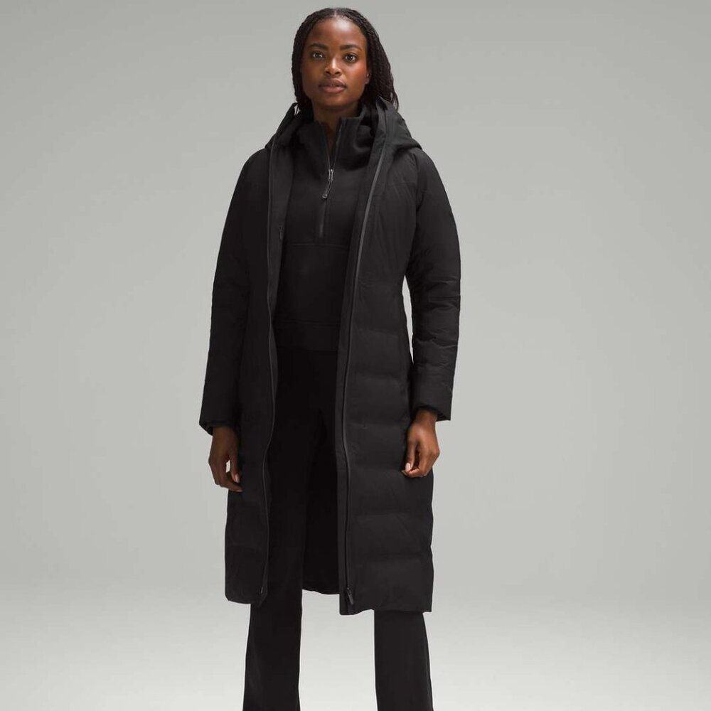 lululemon athletica Black Long Puffer Coat with Hood